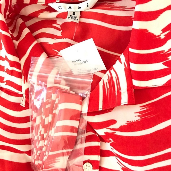 CAbi | Womens Red Brushstroke Dress Button Front Size S - Picture 13 of 13